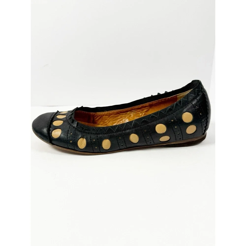 Leifsdottir Spotted Sawtooth Leather Ballet Flats Slip On Boho Polka Dots 36/6